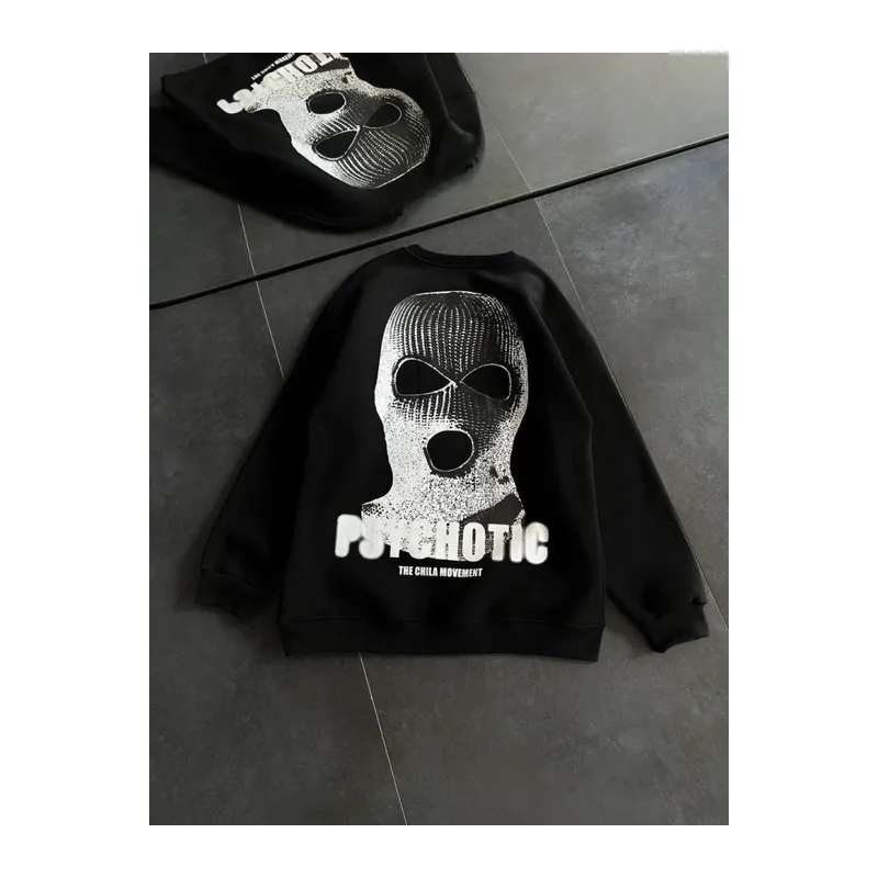 Kışlık Bisiklet Yaka Baskılı SweatShirt - Siyah