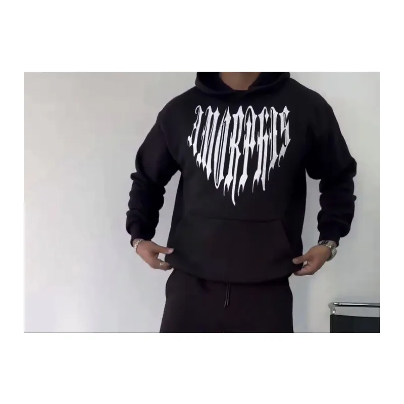 Uzun Kol Kapşonlu Baskılı SweatShirt - Siyah