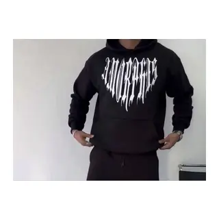 Uzun Kol Kapşonlu Baskılı SweatShirt - Siyah