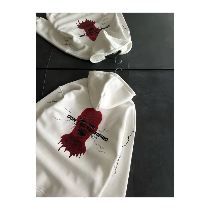 Üç İplik Kapşonlu Baskılı Oversize SweatShirt- Beyaz