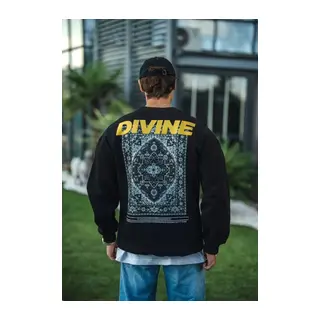 Kışlık Bisiklet Yaka Baskılı SweatShirt - Siyah