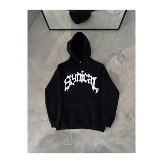 Kışlık Kapşonlu Baskılı Oversize SweatShirt- Siyah