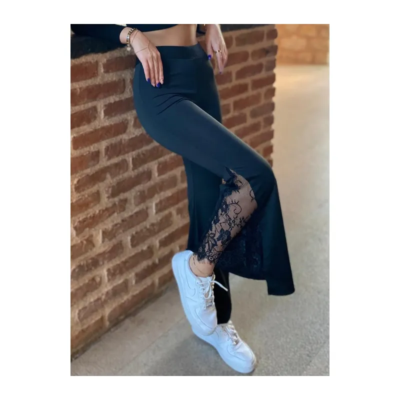 Kadın Dantel Eklemeli Ispanyol Paça Scuba Tayt Pantalon