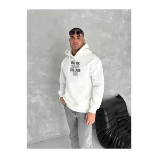 Kışlık Üç İplik Kapşonlu SweatShirt - Beyaz