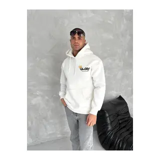 Kışlık Üç İplik Kapşonlu SweatShirt - Beyaz