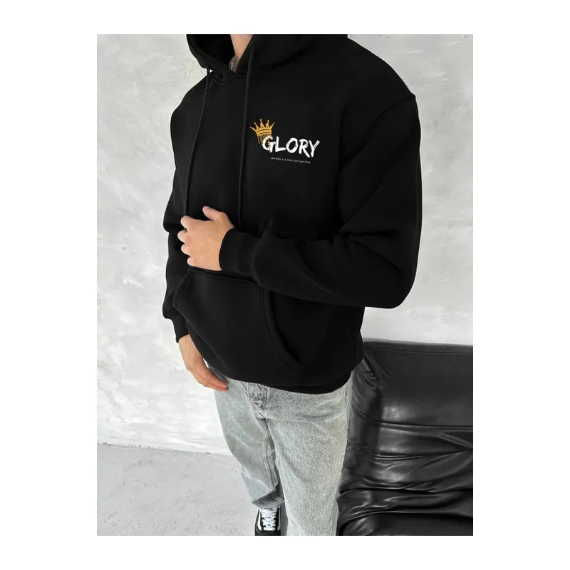 Kışlık Üç İplik Kapşonlu SweatShirt - Siyah