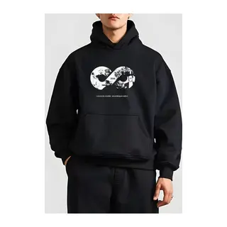 10 Kasıma Özel Üç İplik Kapşonlu Baskılı SweatShirt - Siyah