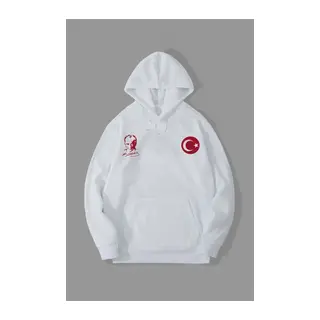 10 Kasıma Özel Üç İplik Kapşonlu Baskılı SweatShirt - Beyaz