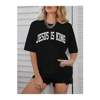 Kadın Bisiklet Yaka Kısa Kol Baskılı T-shirt - Siyah