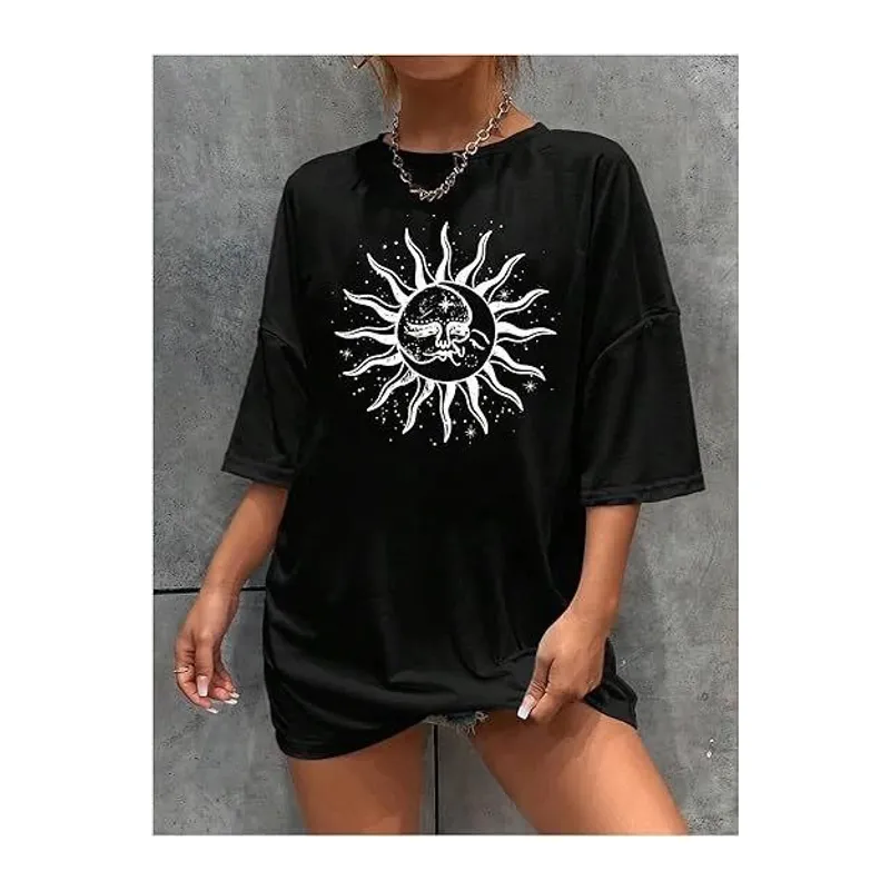 Bisiklet Yaka Baskılı T-shirt - Siyah
