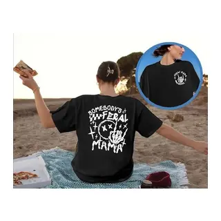 Bisiklet Yaka Baskılı T-shirt - Siyah