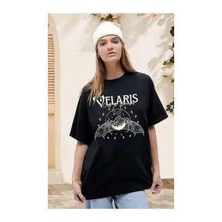 Bisiklet Yaka Baskılı T-shirt - Siyah