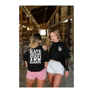 Bisiklet Yaka Kısa Kol Baskılı T-shirt - Siyah