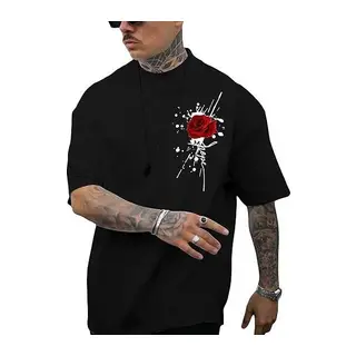 Erkek Bisiklet Yaka Kısa Kol Baskılı T-shirt - Siyah