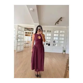 Kolsuz Uzun Kabardin Elbise - Bordo
