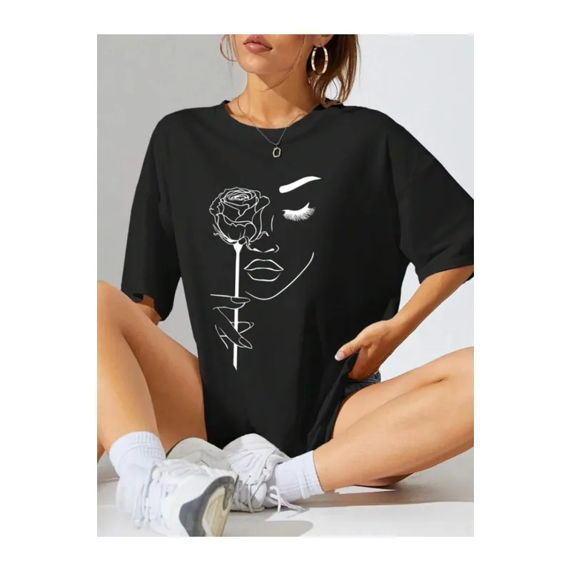 Baskılı Oversize T-shirt - Siyah