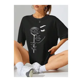 Baskılı Oversize T-shirt - Siyah