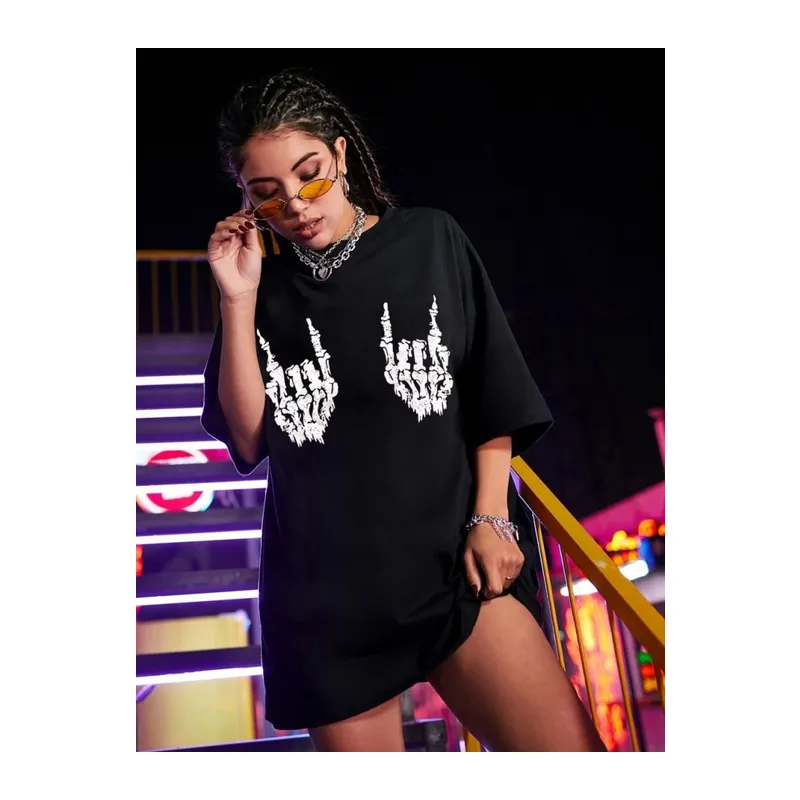 Baskılı Oversize T-shirt - Siyah