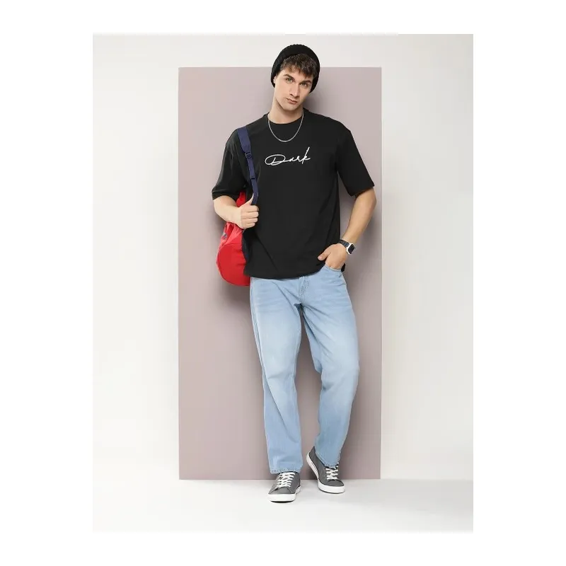 Erkek Baskılı Oversize T-shirt - Siyah