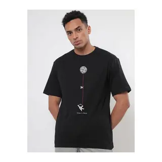Erkek Baskılı Oversize T-shirt - Siyah