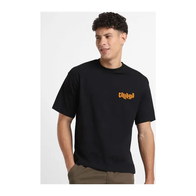 Erkek Baskılı Oversize T-shirt - Siyah