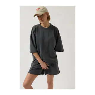 Oversize Lazer Kesim Bisiklet Yaka T-Shirt