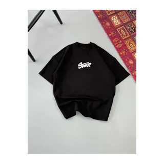 Erkek Baskılı Oversize T-shirt - Siyah