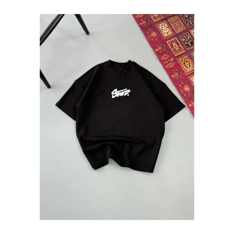 Erkek Baskılı Oversize T-shirt - Siyah