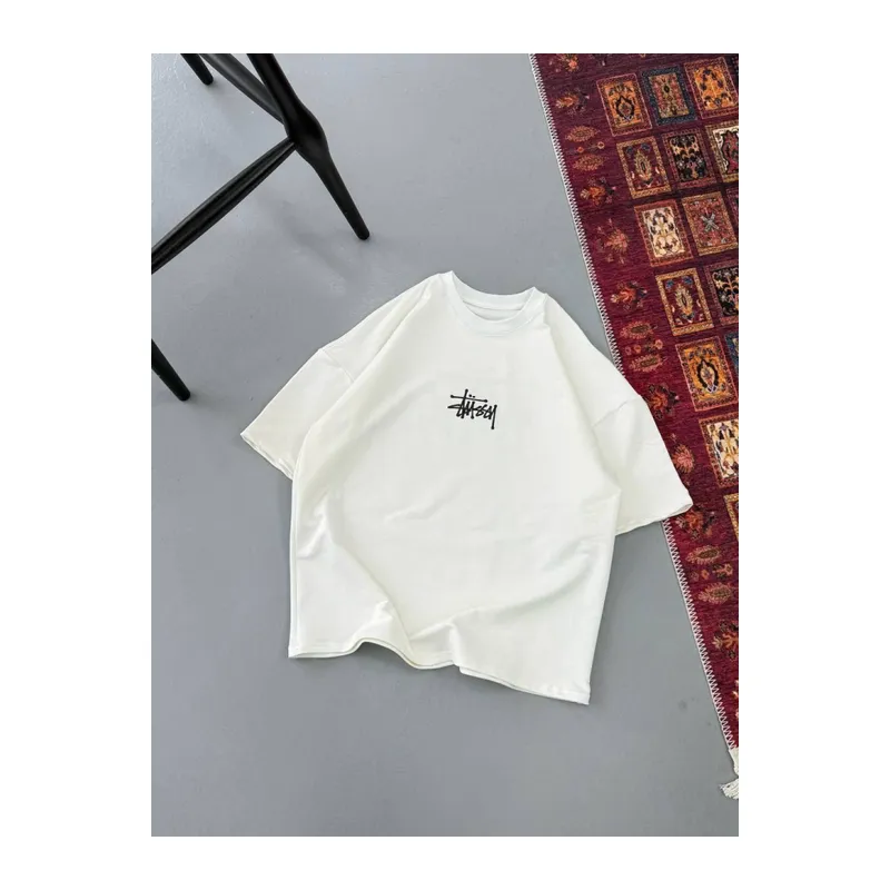 Erkek Baskılı Oversize T-shirt - Beyaz