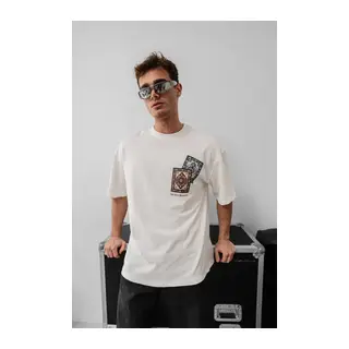 Erkek Baskılı Oversize T-shirt - Beyaz