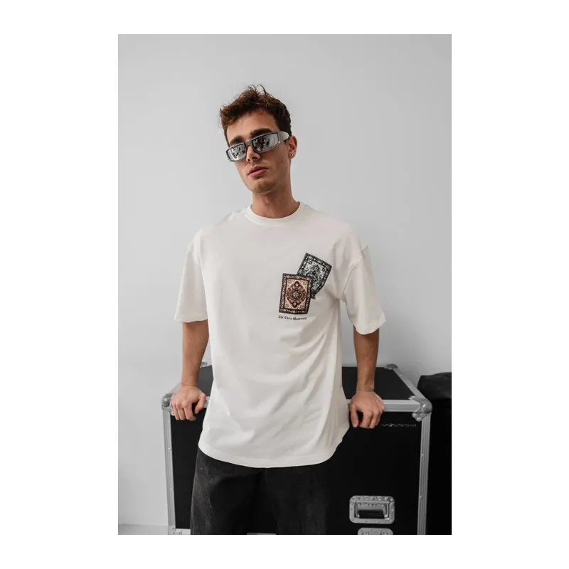 Erkek Baskılı Oversize T-shirt - Beyaz