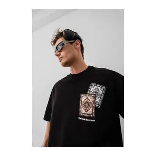 Erkek Baskılı Oversize T-shirt - Siyah