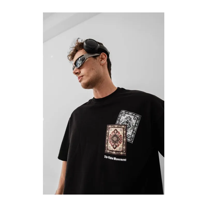 Erkek Baskılı Oversize T-shirt - Siyah