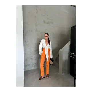 BEL LASTİK DETAYLI MODAL KUMAŞ PANTOLON - Orange