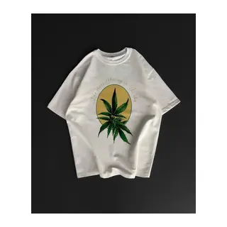 Ön Ve Arka Baskılı Oversize Bisiklet Yaka T-shirt- Beyaz