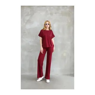 Osy Modal Yumuşak Dokulu Kumaş Bisiklet Yaka Kısa Kollu Takım - Bordo