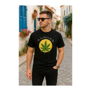 Ön Ve Arka Baskılı Oversize Bisiklet Yaka T-shirt- Siyah