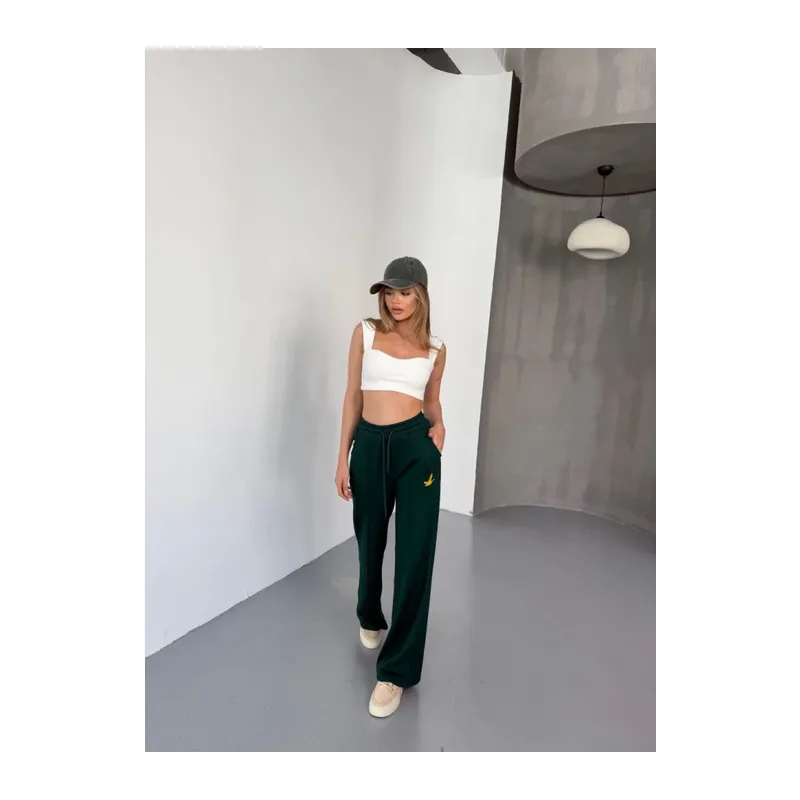 Osy Modal Yumuşak Dokulu Kumaş Nakış Işlemeli Rahat Bol Paça Eşofman Pantalon - Siyah