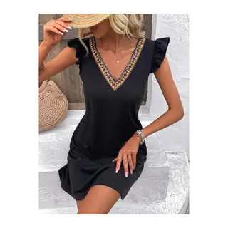 Kadın Kısa Kollu V Yakalı Viskon Elbise