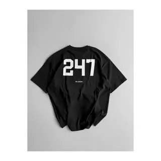 Baskılı Oversize Bisiklet Yaka T-shirt - Siyah