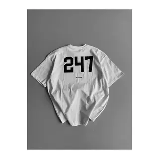 Baskılı Oversize Bisiklet Yaka T-shirt - Beyaz