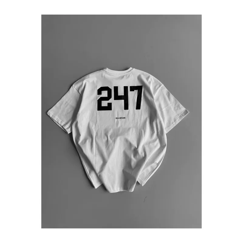 Baskılı Oversize Bisiklet Yaka T-shirt - Beyaz