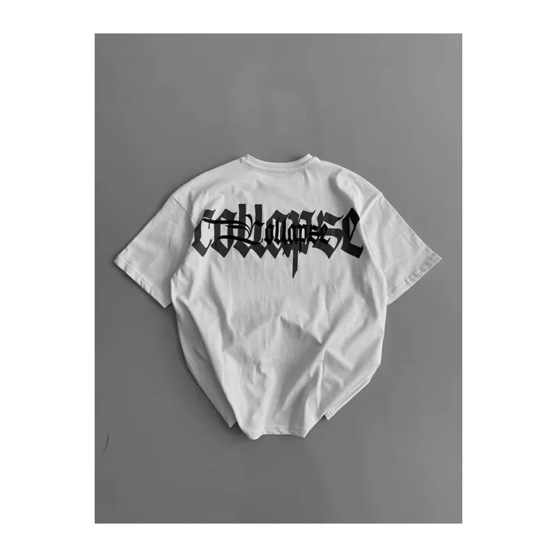 Baskılı Oversize Bisiklet Yaka T-shirt - Beyaz