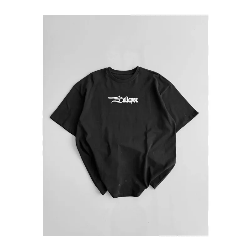 Baskılı Oversize Bisiklet Yaka T-shirt - Siyah