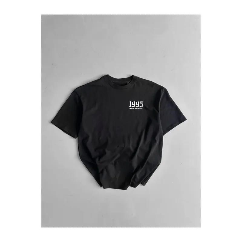Baskılı Oversize Bisiklet Yaka T-shirt - Siyah