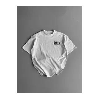 Baskılı Oversize Bisiklet Yaka T-shirt - Beyaz