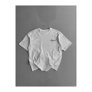 Baskılı Oversize Bisiklet Yaka T-shirt - Beyaz