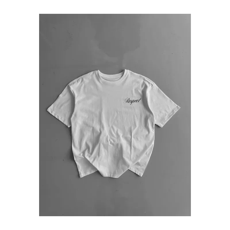 Baskılı Oversize Bisiklet Yaka T-shirt - Beyaz