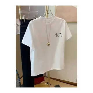 Baskılı Oversize Bisiklet Yaka T-shirt - Beyaz