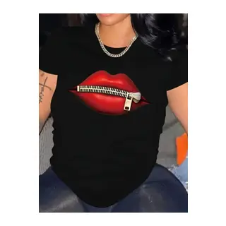 Baskılı Oversize Bisiklet Yaka T-shirt - Siyah